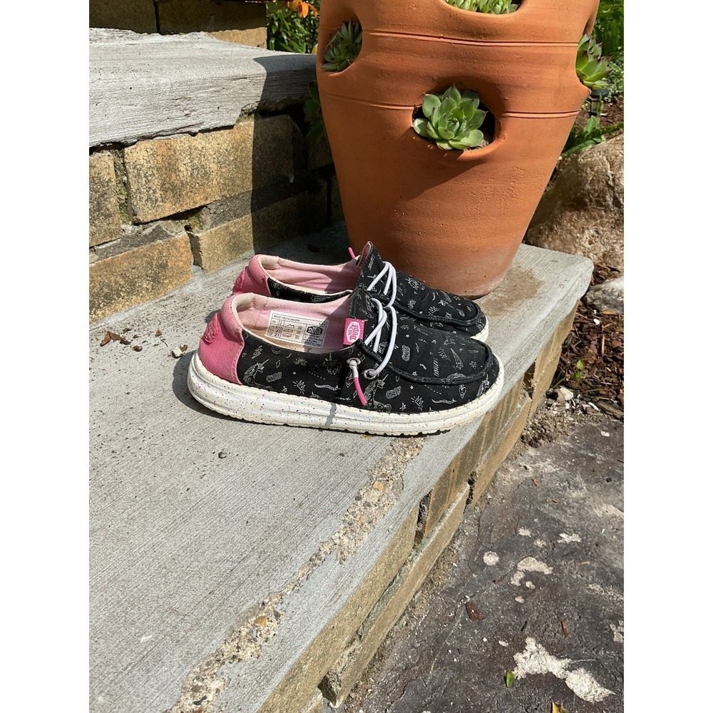 Hey Dude Girls Shoes Wendy Youth Unicorn Notebook Black Lightweight Slip-On Y1 - Picture 1 of 6